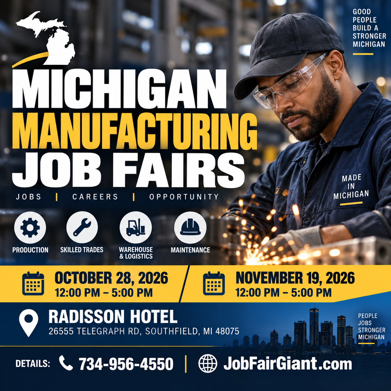 Michigan Restaurant Job Fairs on October 28 and November 19, 2026, from 12 to 5 p.m. in Southfield